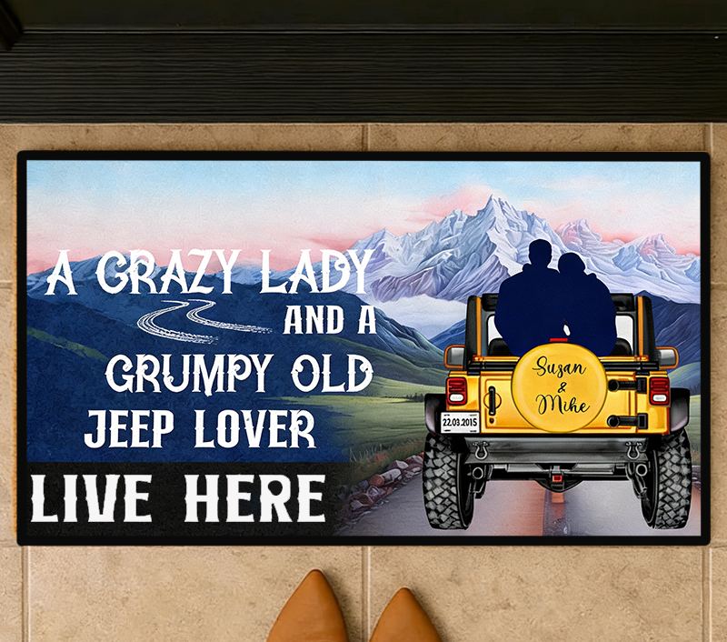 Personalized Couple Jeep Lover Doormat Custom Name Anniversary Date Entry Rug Mountain Road Welcome Mat Gift For Car Enthusiast Family