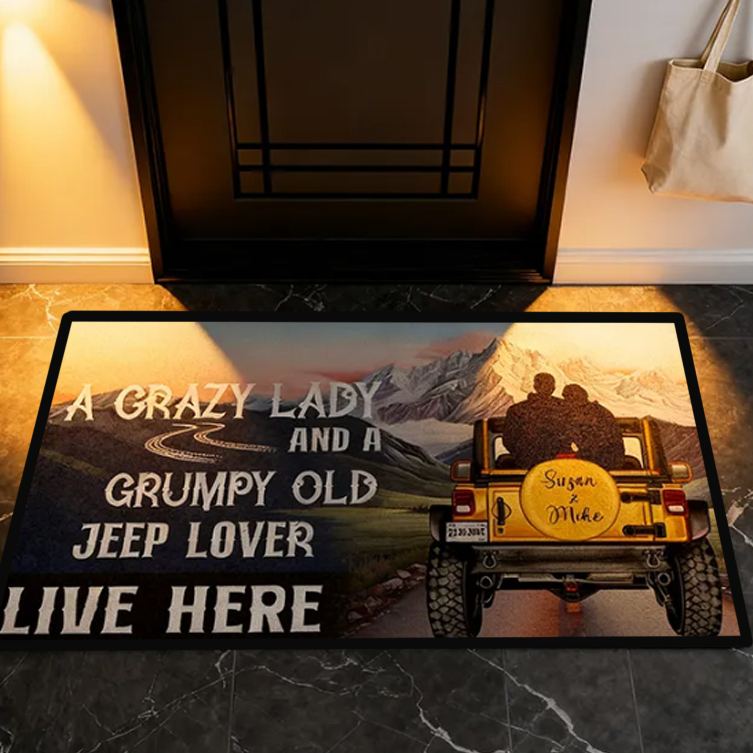 Personalized Couple Jeep Lover Doormat Custom Name Anniversary Date Entry Rug Mountain Road Welcome Mat Gift For Car Enthusiast Family