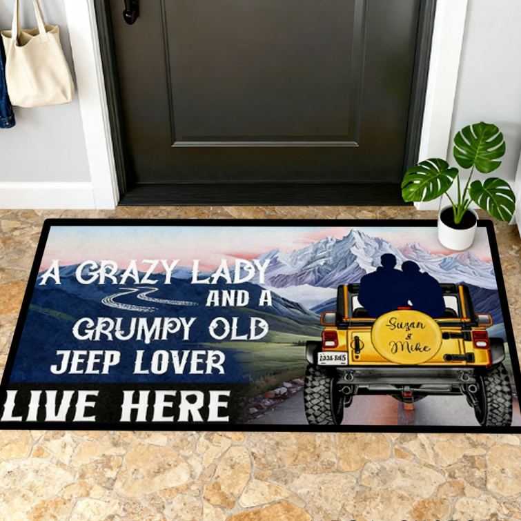 Personalized Couple Jeep Lover Doormat Custom Name Anniversary Date Entry Rug Mountain Road Welcome Mat Gift For Car Enthusiast Family