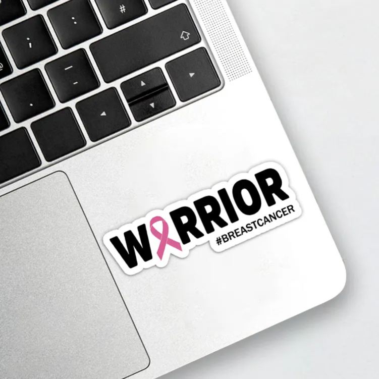 Personalized Warrior Pink Ribbon Sticker with Bold Text and Hashtag for Breast Cancer Fighter Spirit Stickers