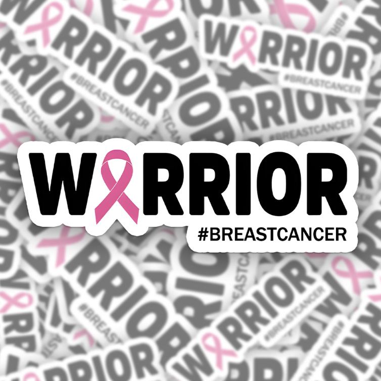 Personalized Warrior Pink Ribbon Sticker with Bold Text and Hashtag for Breast Cancer Fighter Spirit Stickers