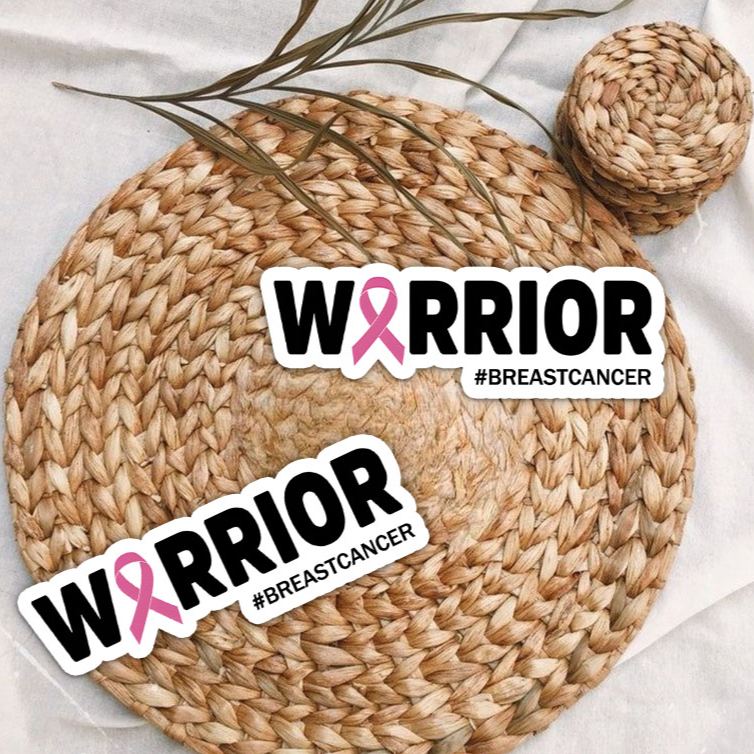 Personalized Warrior Pink Ribbon Sticker with Bold Text and Hashtag for Breast Cancer Fighter Spirit Stickers