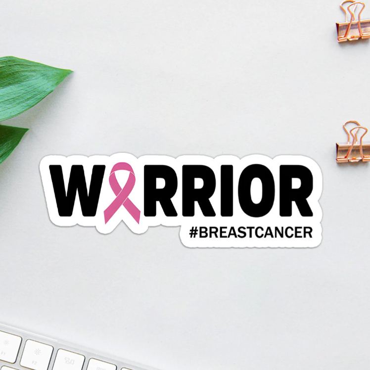 Personalized Warrior Pink Ribbon Sticker with Bold Text and Hashtag for Breast Cancer Fighter Spirit Stickers