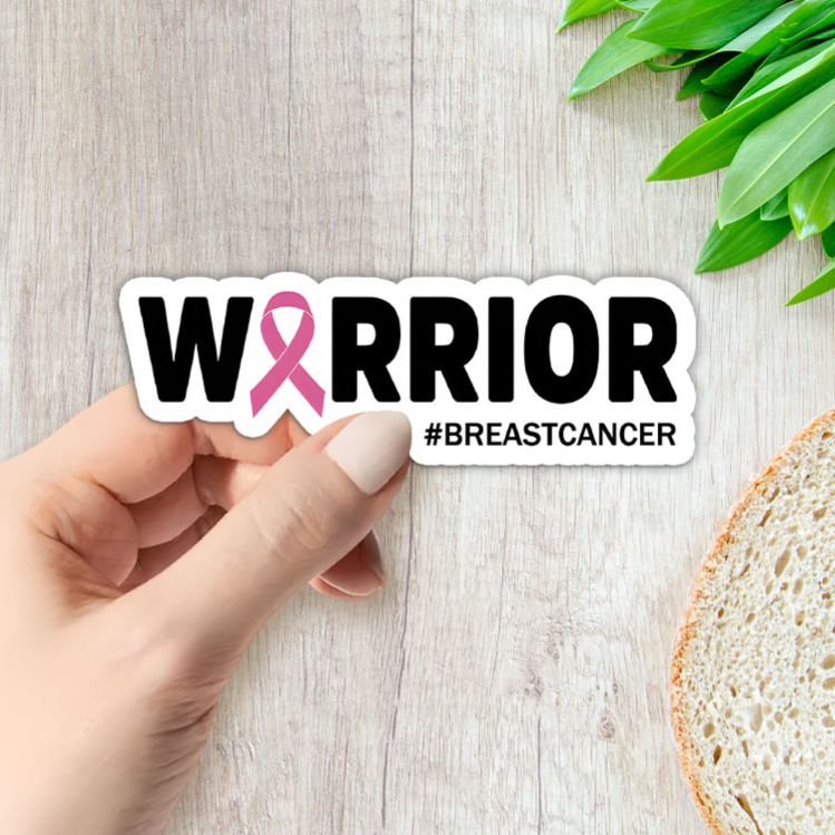 Personalized Warrior Pink Ribbon Sticker with Bold Text and Hashtag for Breast Cancer Fighter Spirit Stickers