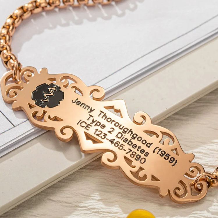 Personalized Star of Life Adjustable Medical Emergency Alert ID Bracelet with Engraved Text Birthday Gift for Diabetes Allergy Epilepsy Women