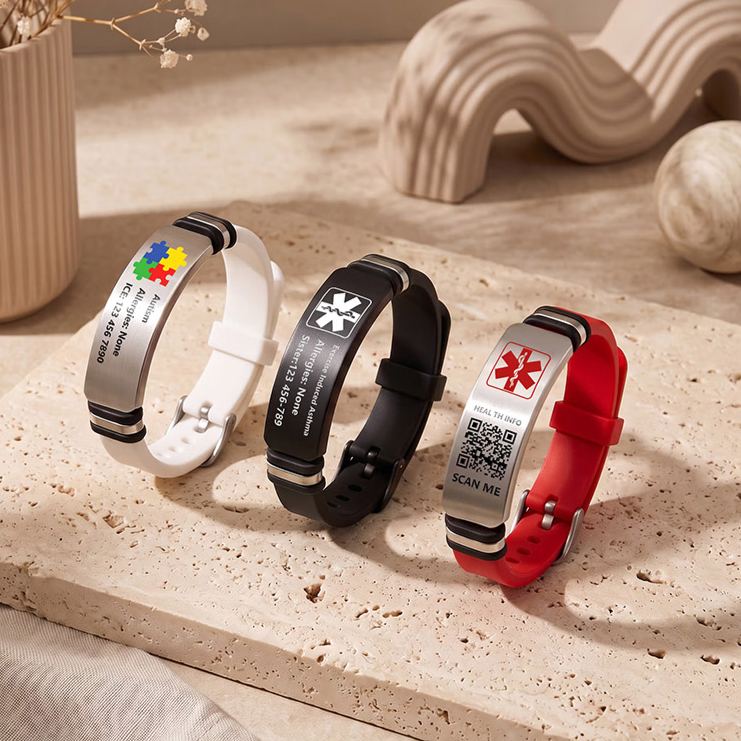 Personalized Star of Life Adjustable Medical Alert Bracelet with ID Name Tag and QR Code Daily Wear Travel Medical Gift for Patients Family