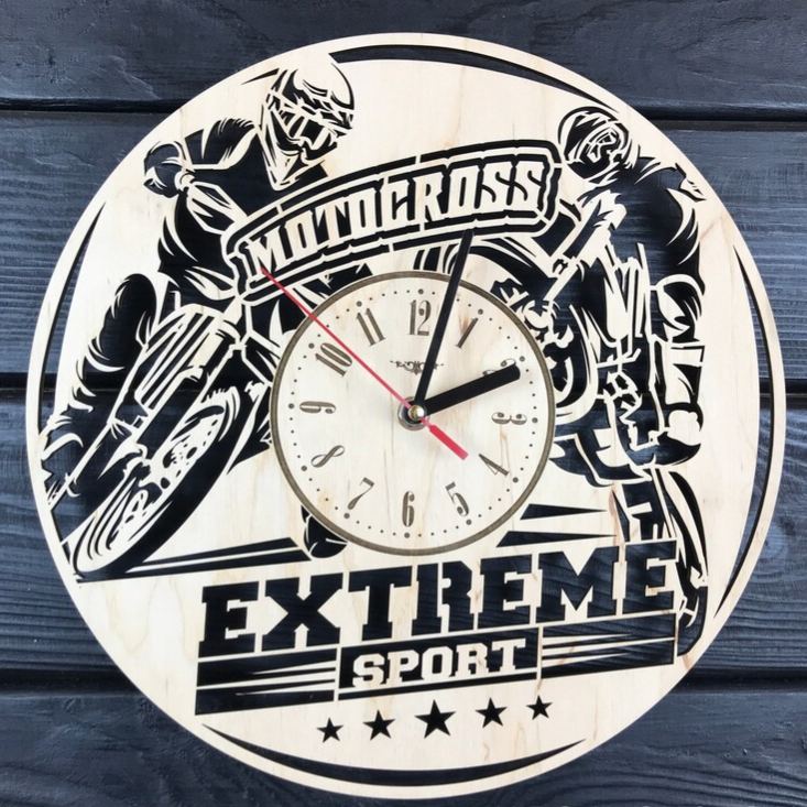 Personalized Motocross Wooden Wall Clock with Engraved Extreme Sport Design Gift for Dirt Bike Riders and Fans