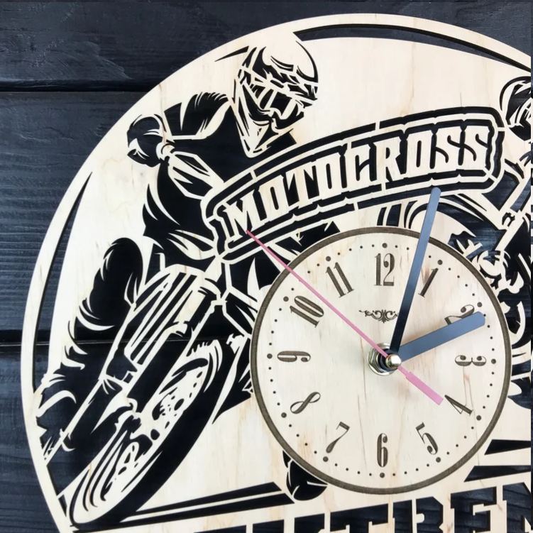 Personalized Motocross Wooden Wall Clock with Engraved Extreme Sport Design Gift for Dirt Bike Riders and Fans