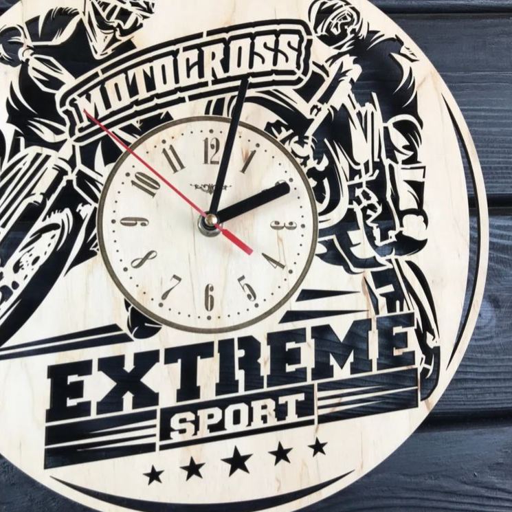 Personalized Motocross Wooden Wall Clock with Engraved Extreme Sport Design Gift for Dirt Bike Riders and Fans