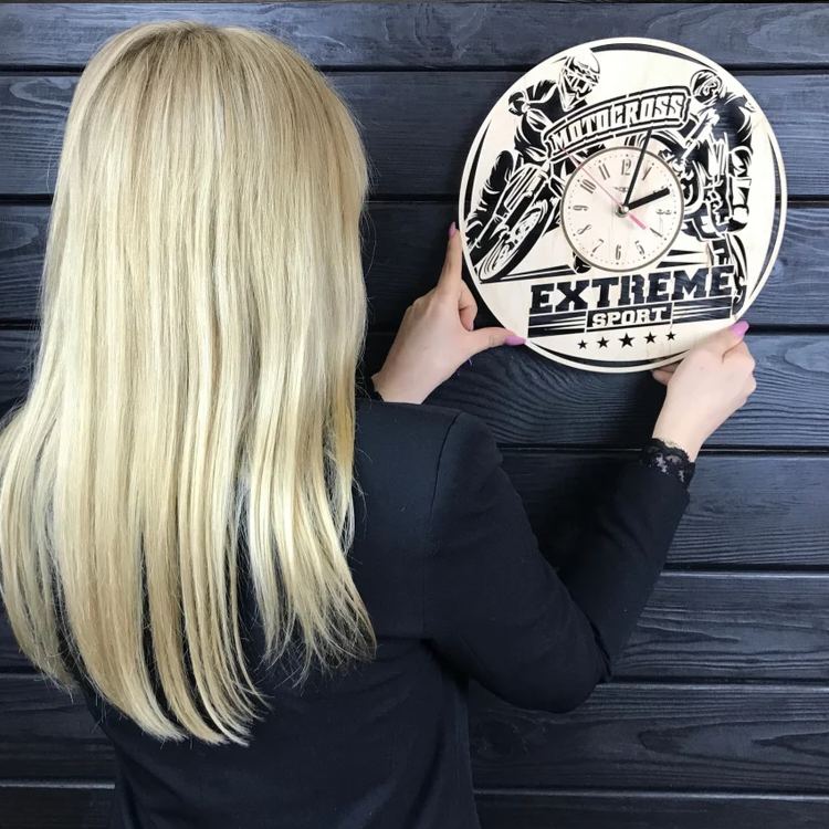 Personalized Motocross Wooden Wall Clock with Engraved Extreme Sport Design Gift for Dirt Bike Riders and Fans