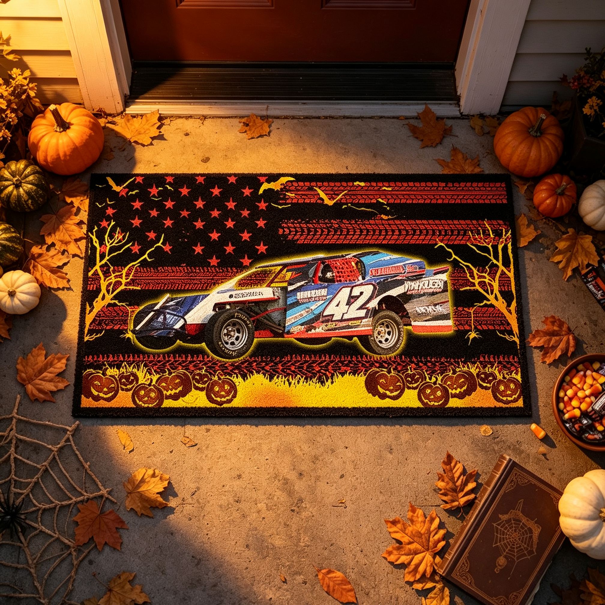 [Copy]Personalized Racing Doormat Custom Name and Number Checkered Flag Floor Mat Gift for Car Lovers and Motorsport Fans