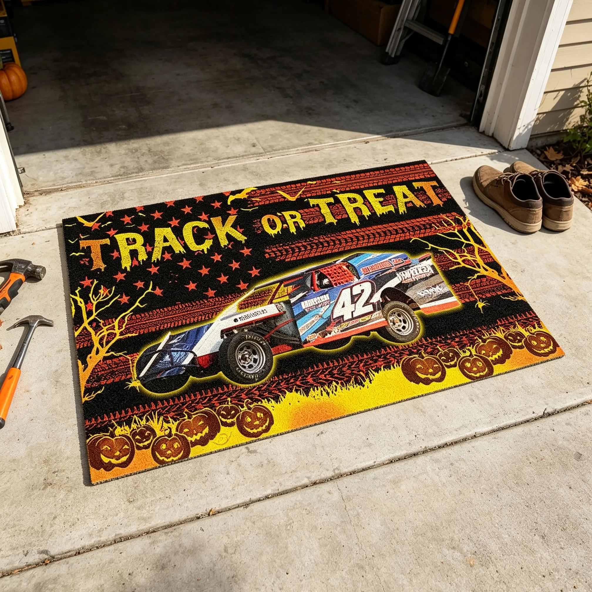 [Copy]Personalized Racing Doormat Custom Name and Number Checkered Flag Floor Mat Gift for Car Lovers and Motorsport Fans