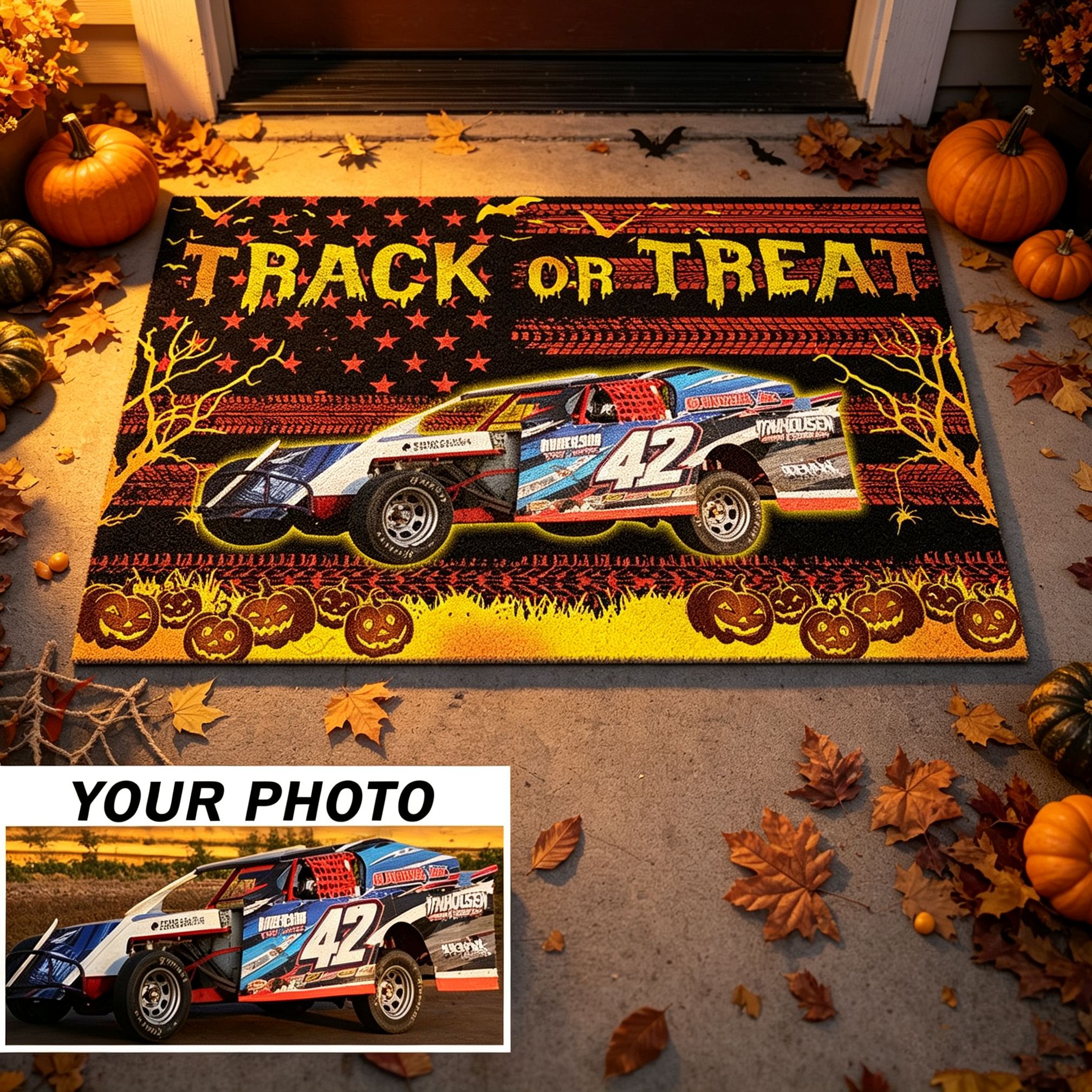 [Copy]Personalized Racing Doormat Custom Name and Number Checkered Flag Floor Mat Gift for Car Lovers and Motorsport Fans