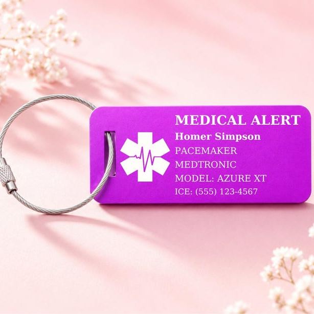 Emergency Medical Alert Card, Engraved Aluminum Tag, Allergy Alert, Medical ID, Personalized Metal Luggage Tag, Bag ID Suitcase Backpack tag