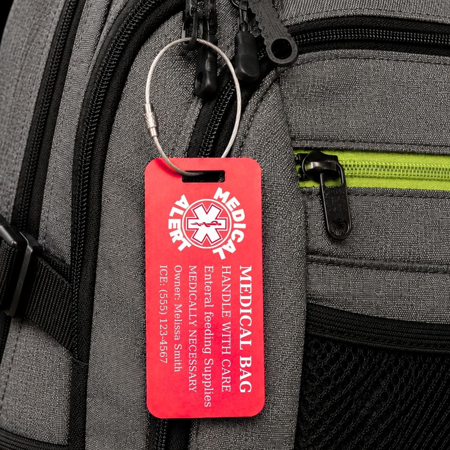 Emergency Medical Alert Card, Engraved Aluminum Tag, Allergy Alert, Medical ID, Personalized Metal Luggage Tag, Bag ID Suitcase Backpack tag