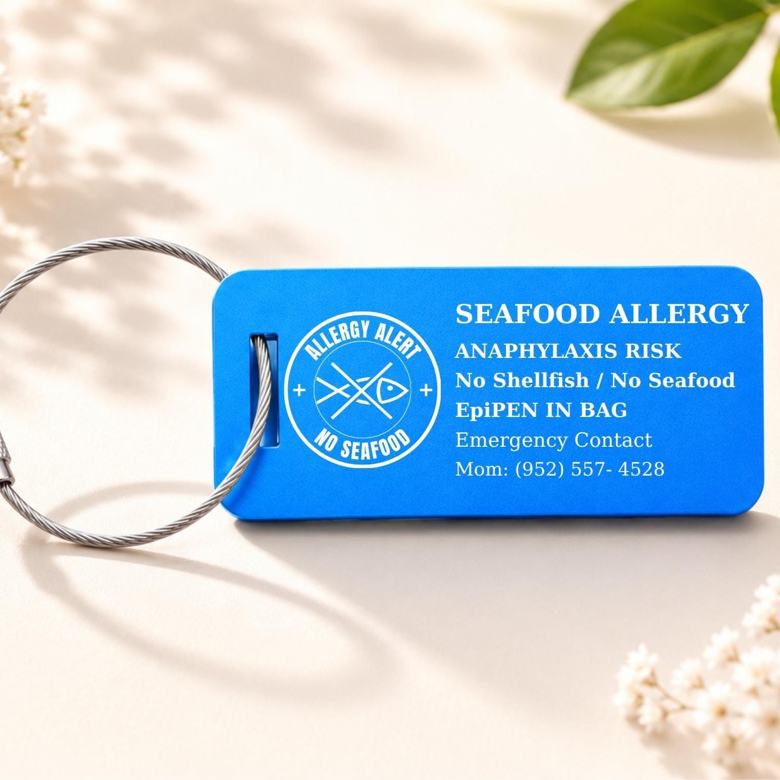 Emergency Medical Alert Card, Engraved Aluminum Tag, Allergy Alert, Medical ID, Personalized Metal Luggage Tag, Bag ID Suitcase Backpack tag
