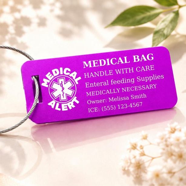 Emergency Medical Alert Card, Engraved Aluminum Tag, Allergy Alert, Medical ID, Personalized Metal Luggage Tag, Bag ID Suitcase Backpack tag