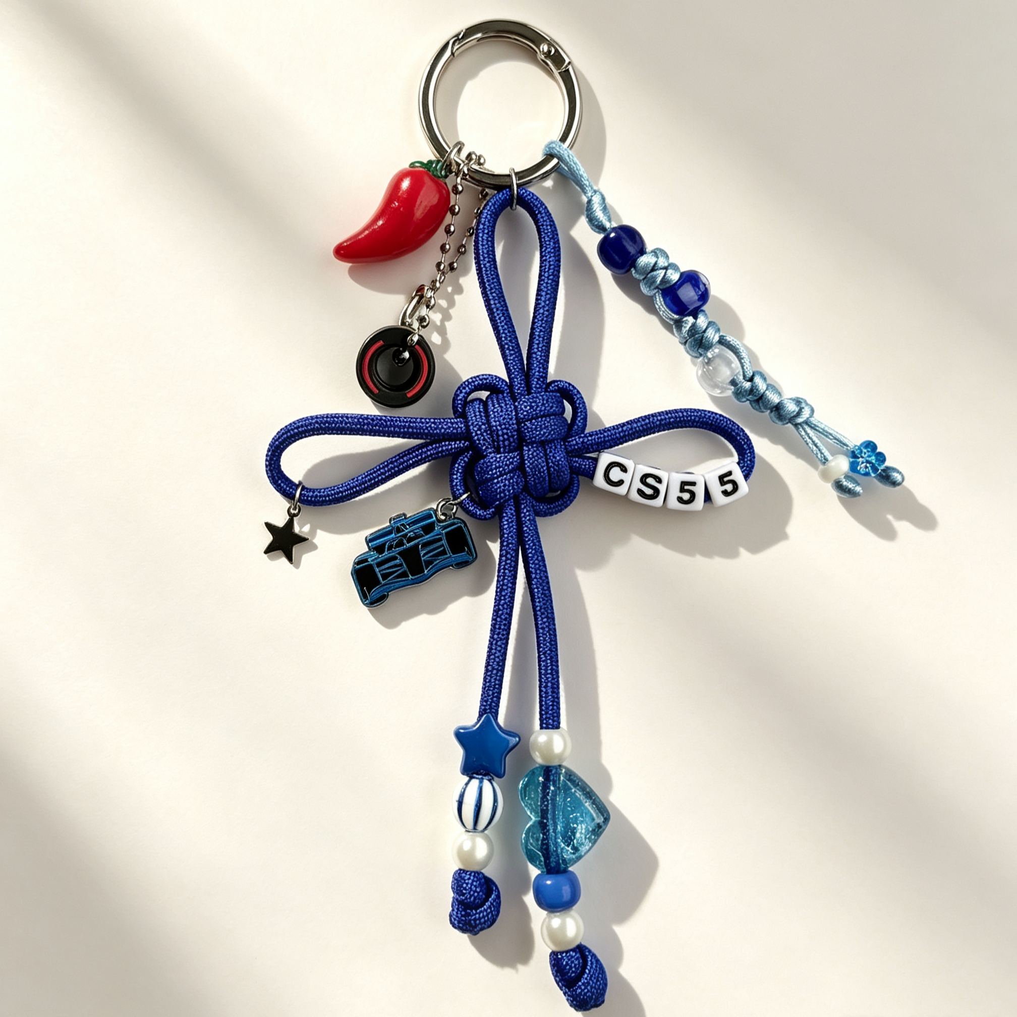 [Copy]Custom F1 Beaded Keychain, Personalised Initial Letter Key Ring, Checkered Flag Heart Charm, Formula 1 Fan Bag Charm