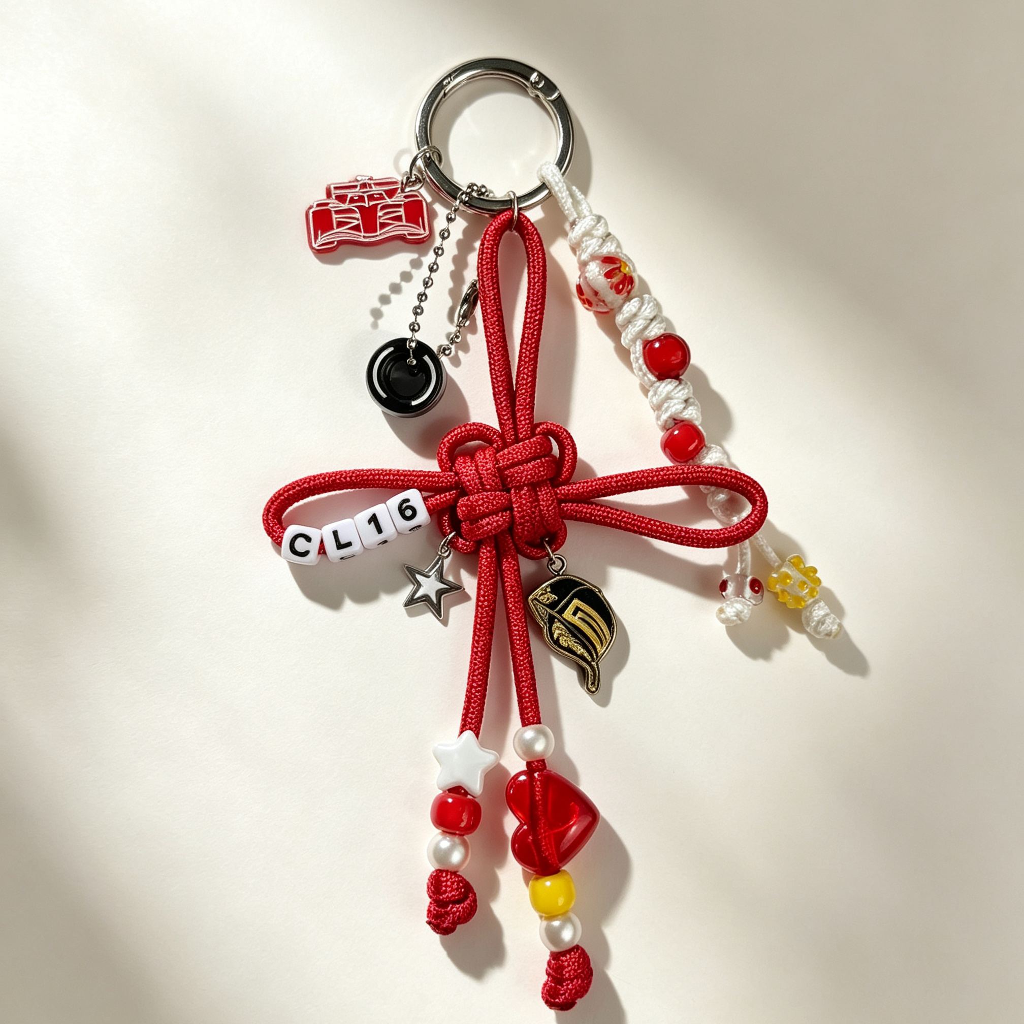 [Copy]Custom F1 Beaded Keychain, Personalised Initial Letter Key Ring, Checkered Flag Heart Charm, Formula 1 Fan Bag Charm