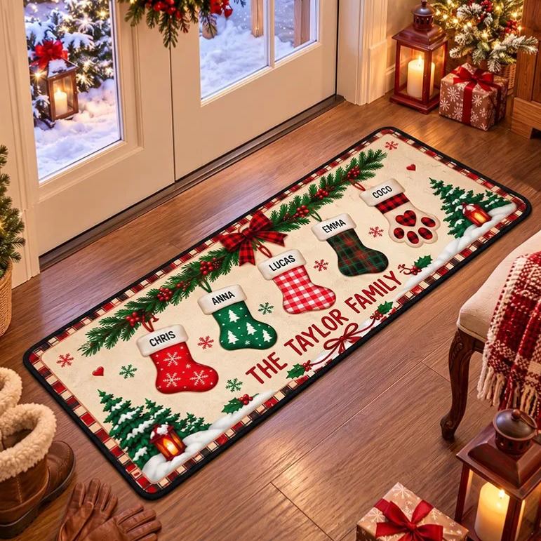 Personalized Christmas Family Runner Rug Custom Holiday Hallway Carpet Christmas Rug Stocking Rug Christmas Home Decor