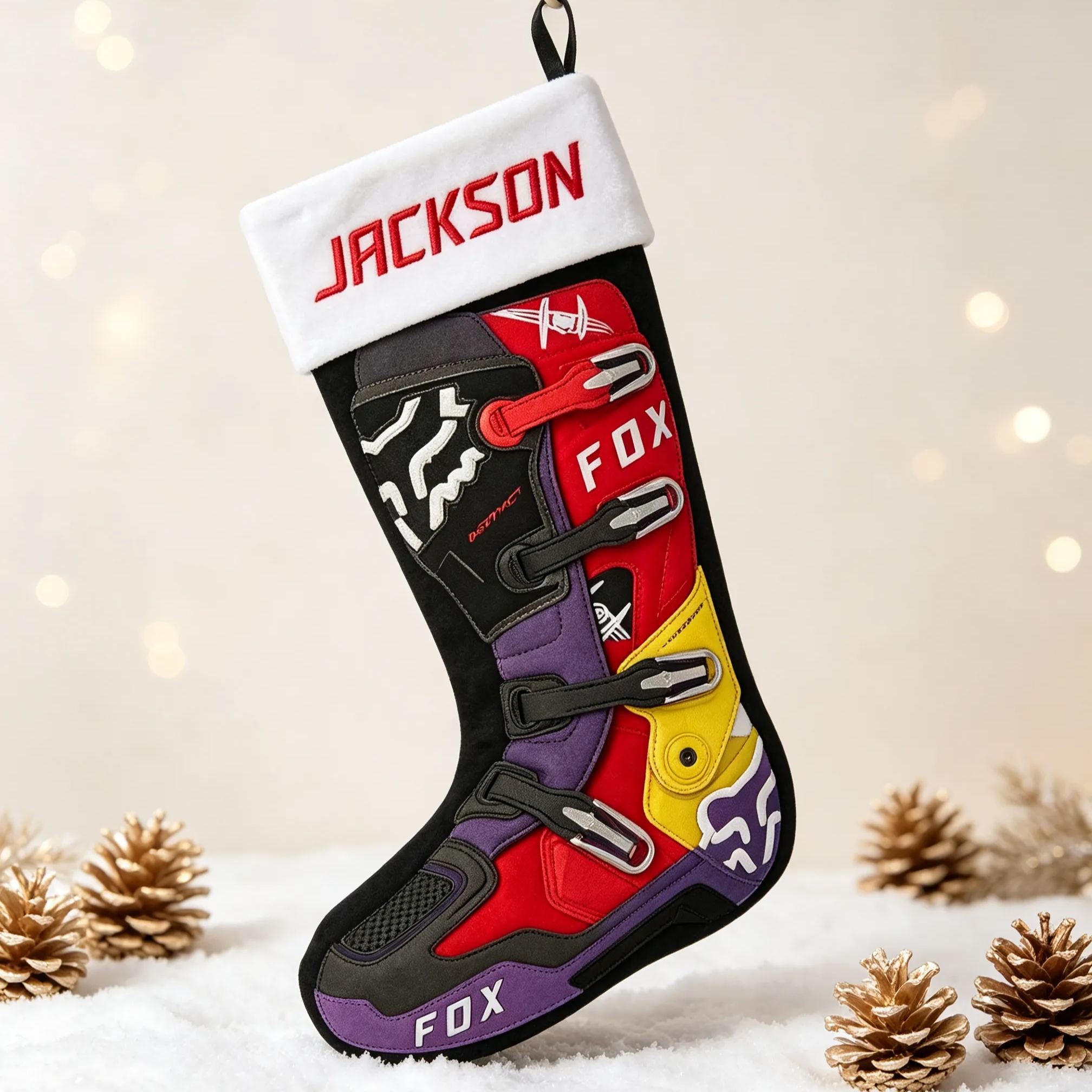 [Copy]Motocross Boot Shaped Christmas Stocking, Dirt Bike Rider Xmas Stocking, Off-road Motorcycle Boot, Holiday Gift Decor for Motorbike Fans