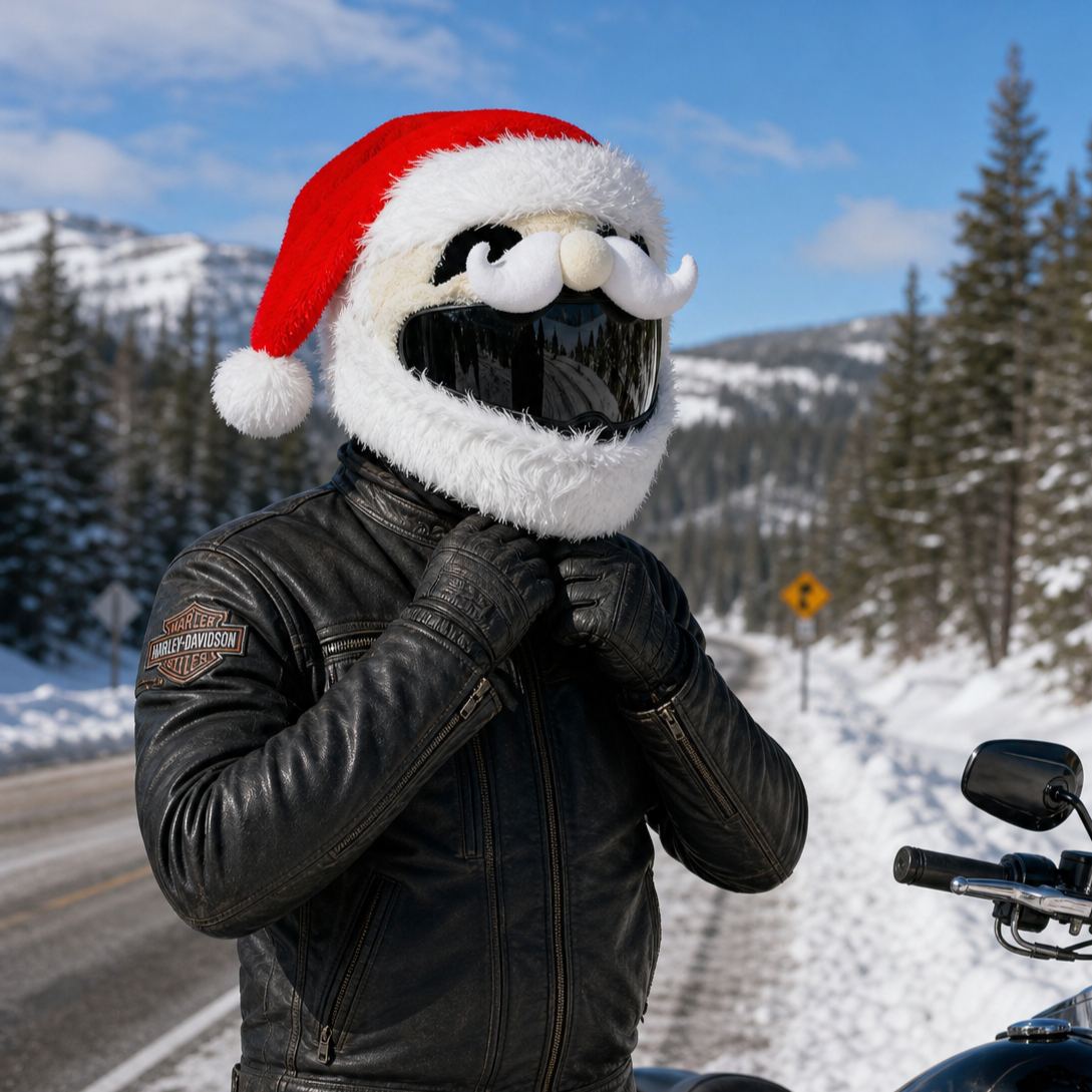 Christmas Santa Biker Helmet Cover, Festive Plush Helmet Protector, Santa Hat Helmet Skin, Holiday Gift for Motorcycle Riders