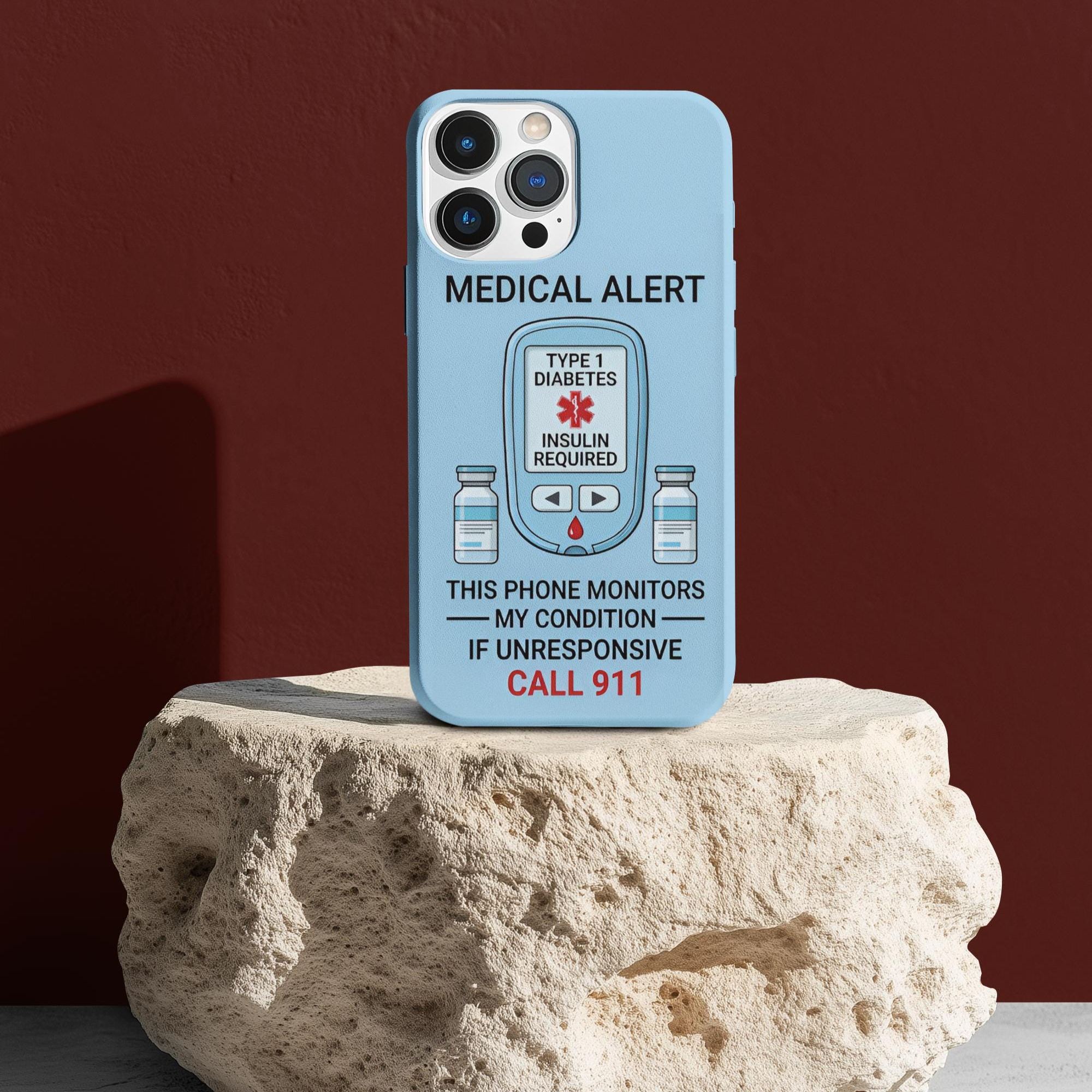 Personalized Type 1 Diabetes Medical Alert Phone Case | Insulin Required, Call 911