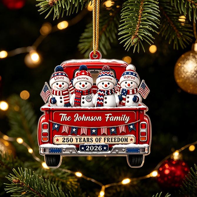 Personalized Family Snowman Christmas Ornament Custom Family Name 250 Years Of Freedom 2026 Christmas Tree Decor Gift For Family