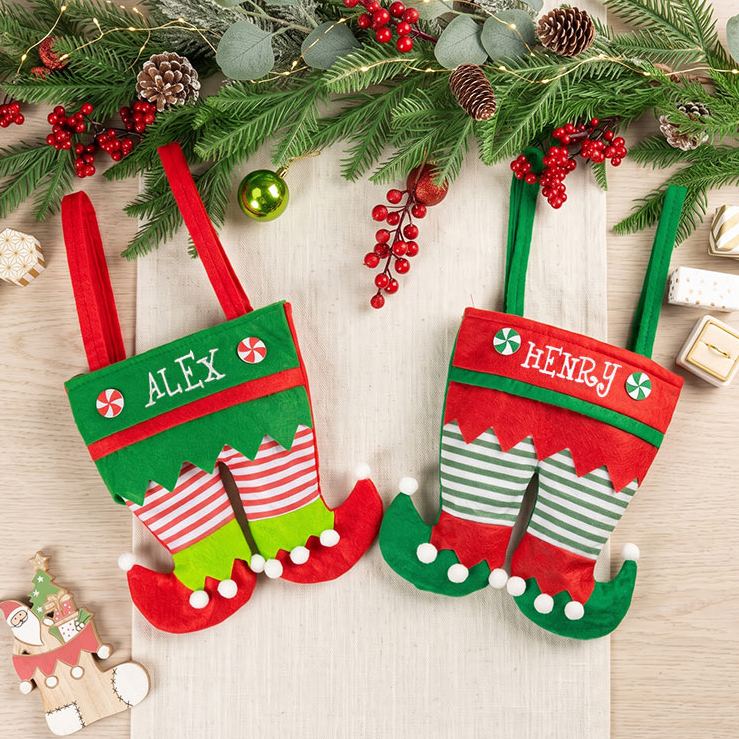 Personalized Christmas Stocking with Name Embroidered Elf Pants Stocking Holiday Stocking Monogram Family Stockings Gifts Christmas Decor 