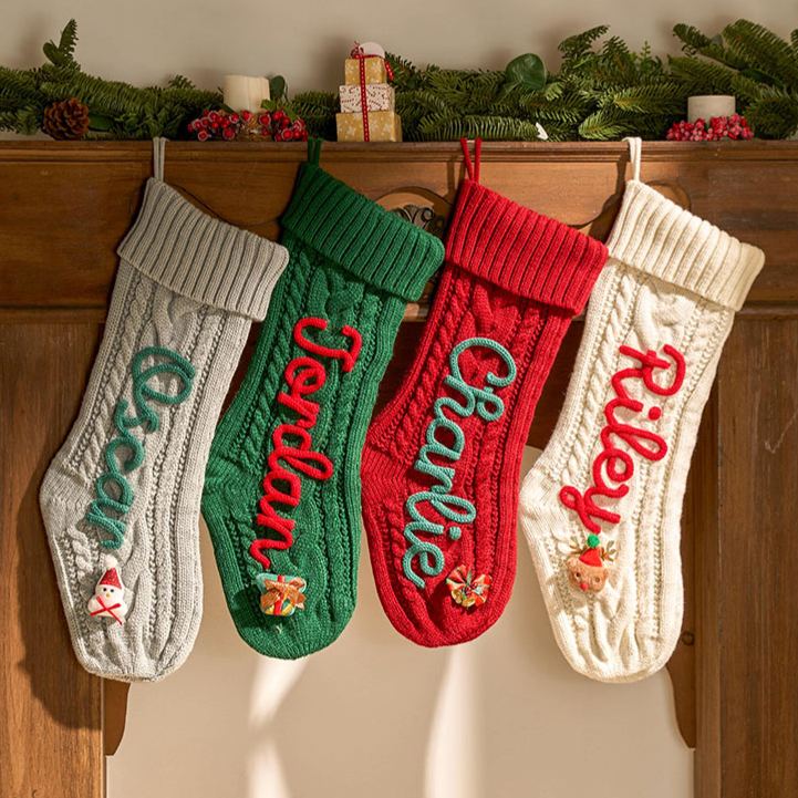 Personalized Christmas Stocking Custom Name Knit Stocking Family Knitted Stocking Christmas Decor Holiday Gifts