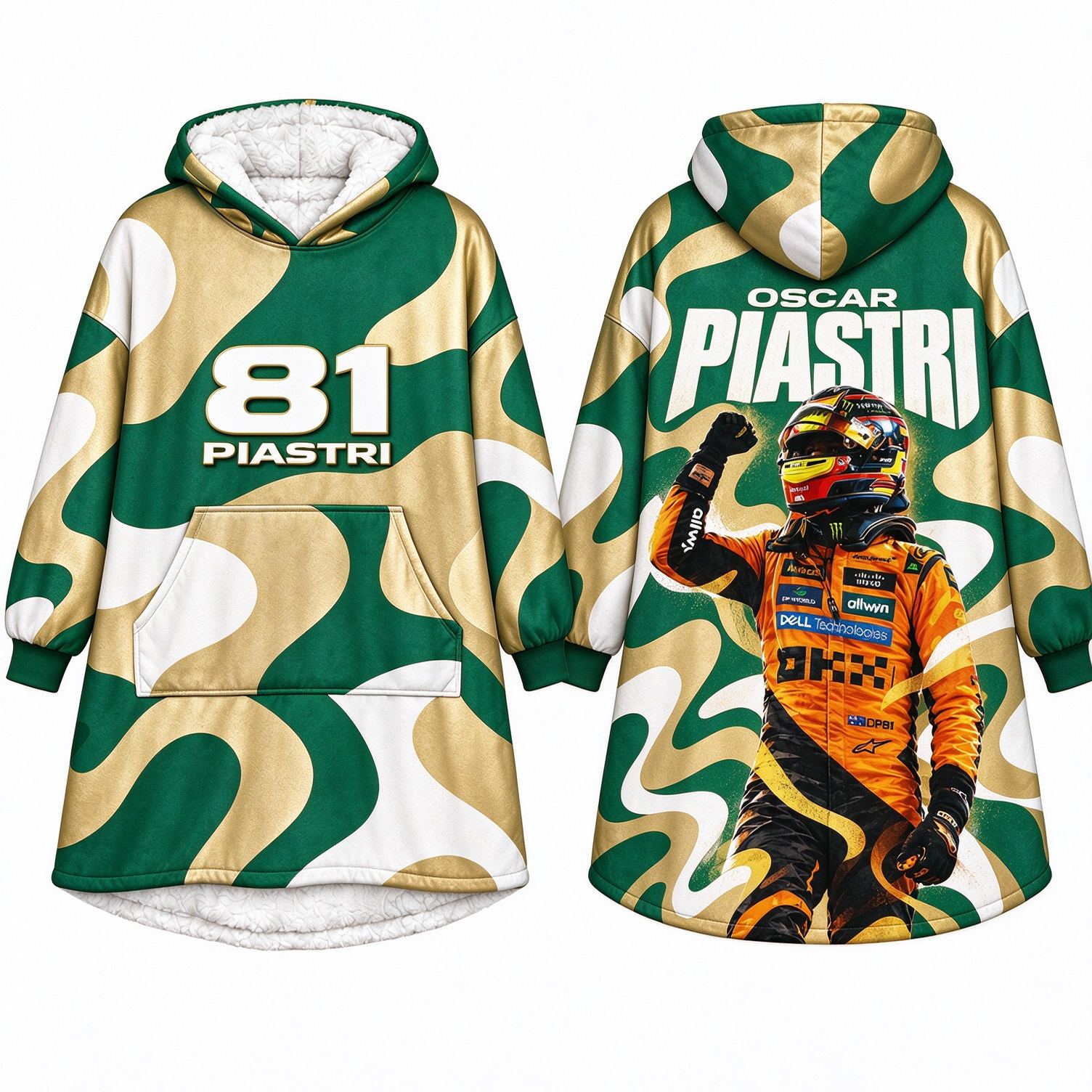 F1 Team Wearable Blanket Hoodie, Oversized Sherpa Hooded Throw, Multi‑Designs for Norris 4 & Piastri 81, Racing Fan Gift