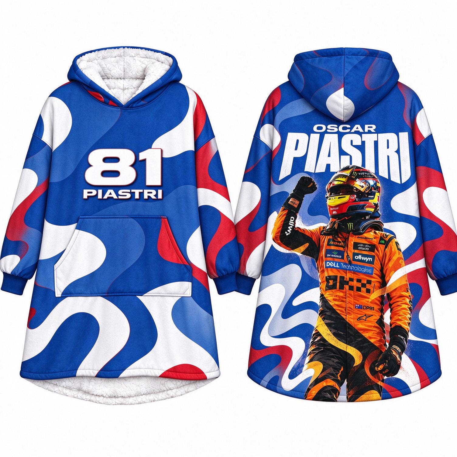 F1 Team Wearable Blanket Hoodie, Oversized Sherpa Hooded Throw, Multi‑Designs for Norris 4 & Piastri 81, Racing Fan Gift