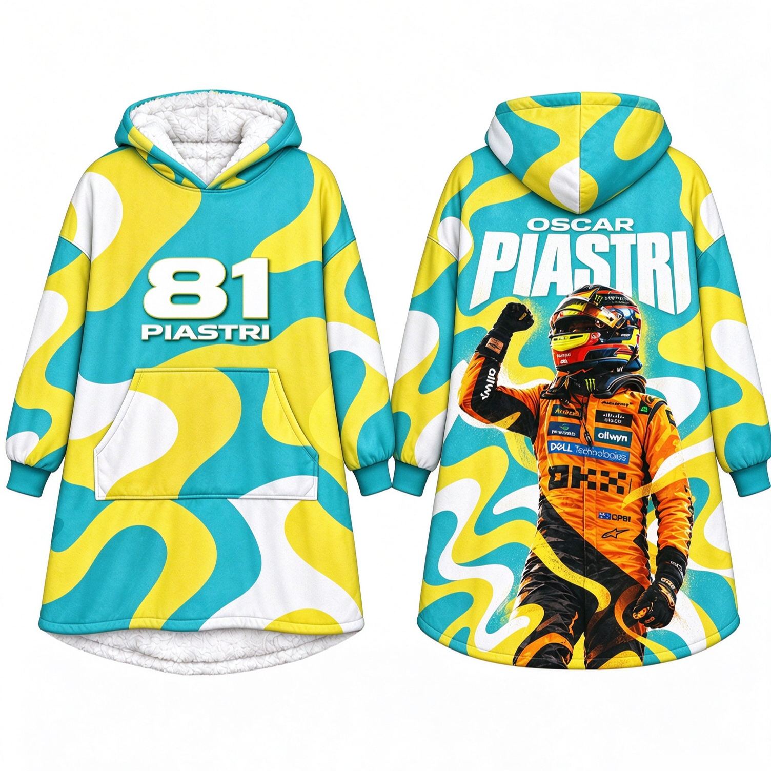 F1 Team Wearable Blanket Hoodie, Oversized Sherpa Hooded Throw, Multi‑Designs for Norris 4 & Piastri 81, Racing Fan Gift