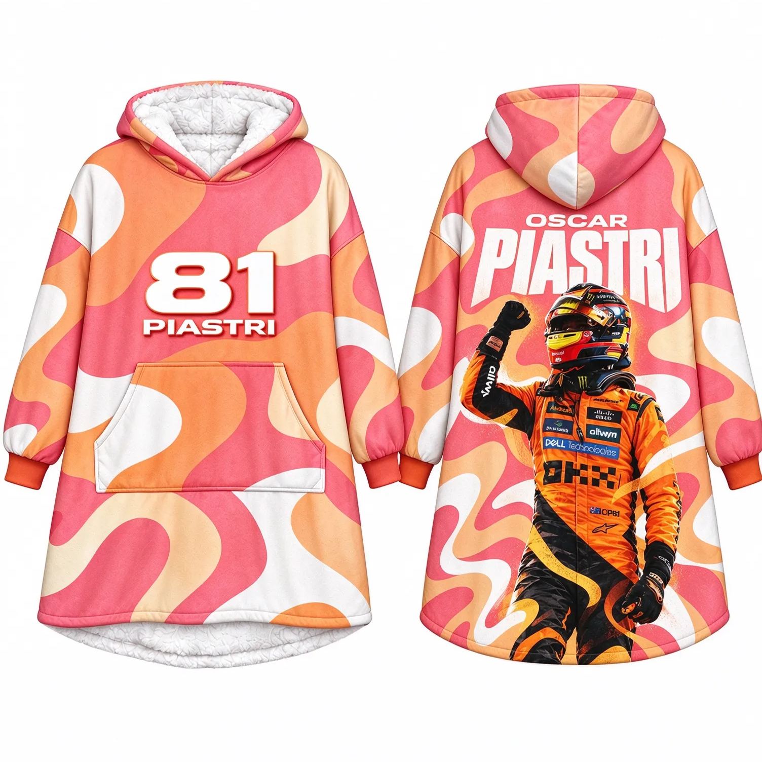 F1 Team Wearable Blanket Hoodie, Oversized Sherpa Hooded Throw, Multi‑Designs for Norris 4 & Piastri 81, Racing Fan Gift
