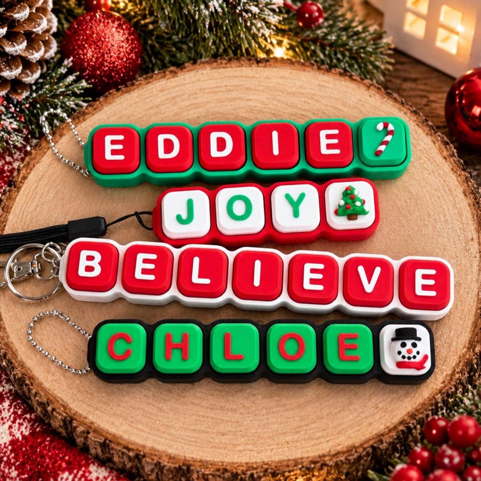 Personalized Ultimate Name CHRISTMAS Fidget Clicker. 3D Printed, CLICKER Keychain, Party favor, Clicky Sensory-Stocking Stuffer