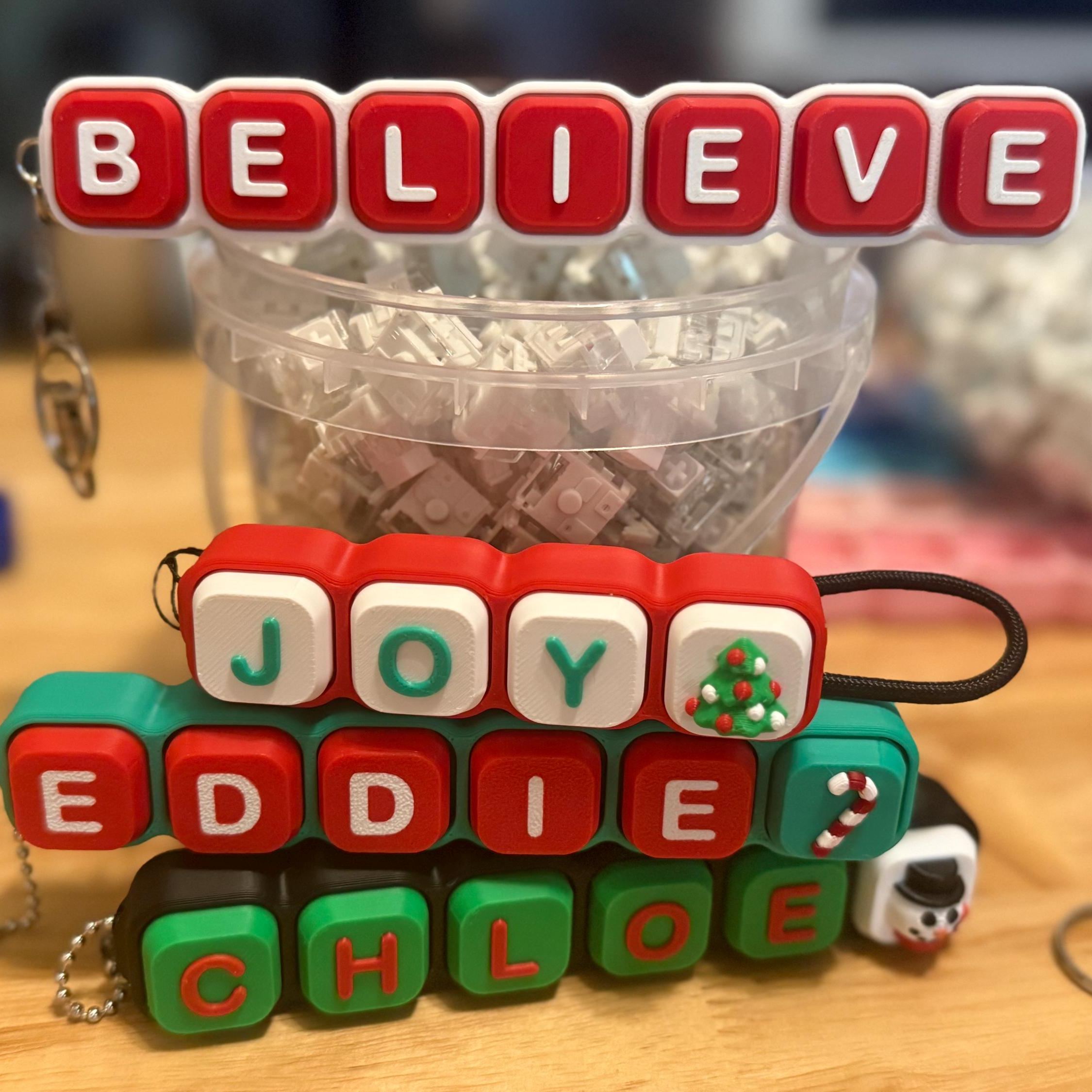 Personalized Ultimate Name CHRISTMAS Fidget Clicker. 3D Printed, CLICKER Keychain, Party favor, Clicky Sensory-Stocking Stuffer
