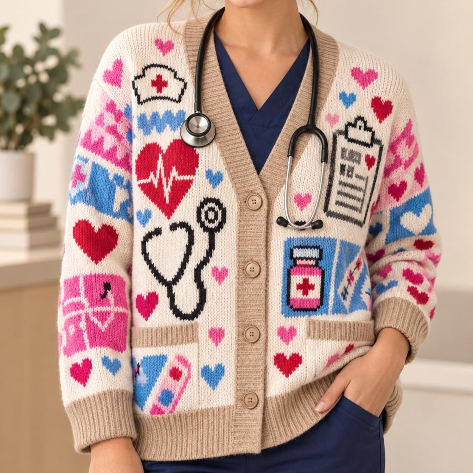 Personalized Nurse Cardigan Custom Name Healthcare Worker Medical Appreciation Sweater Coat