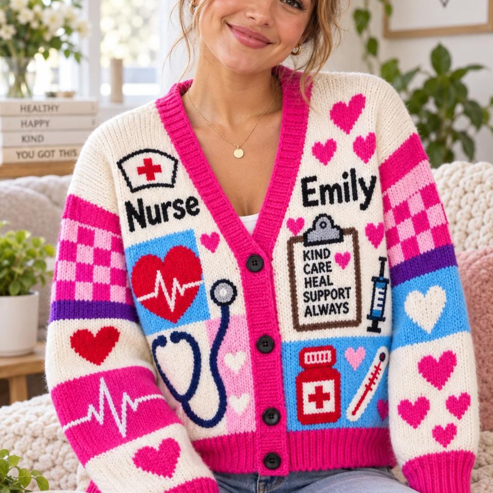 Personalized Nurse Cardigan Custom Name Healthcare Worker Medical Appreciation Sweater Coat