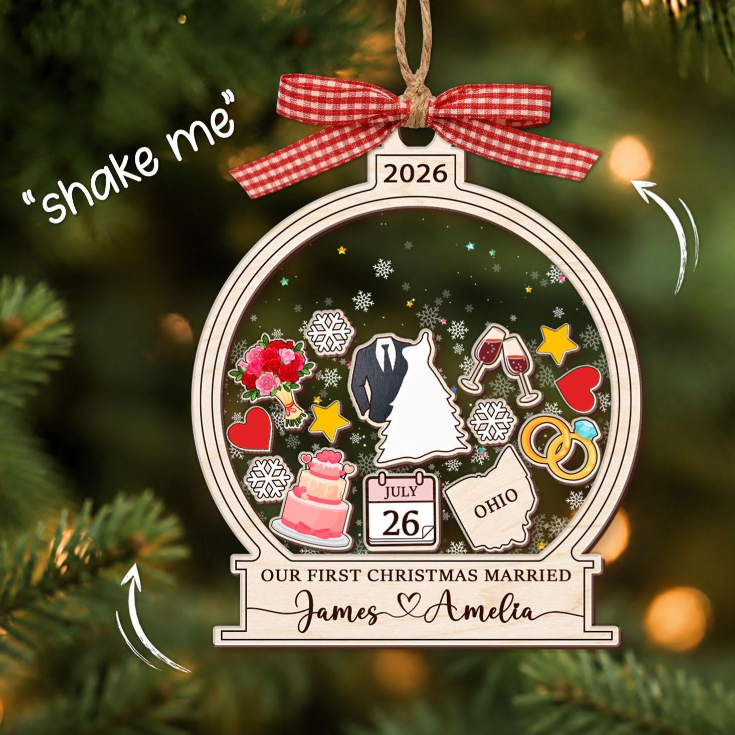 Personalized Wedding 4D Shaker Ornament, Our First Christmas Married Ornament, Engaged Christmas Ornament 2026, Just Married Gifts Keepsake