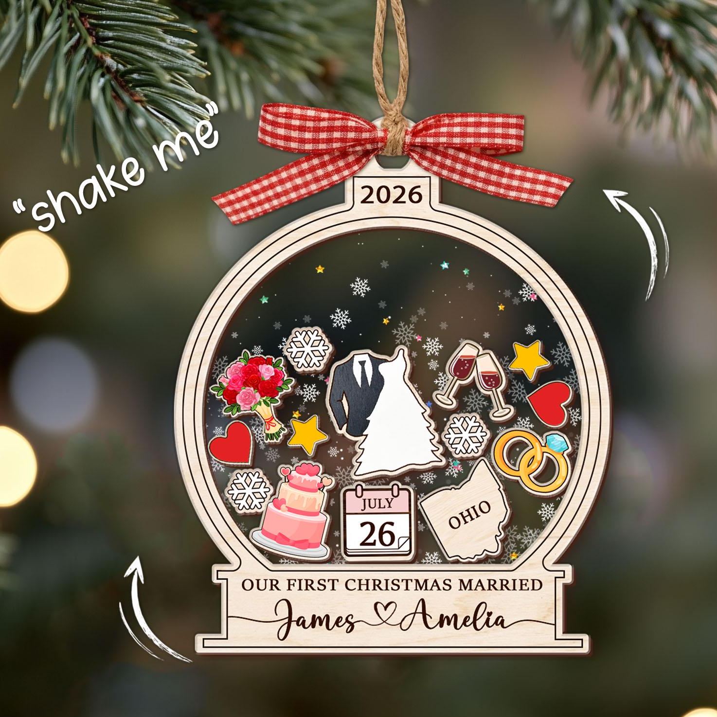 Personalized Wedding 4D Shaker Ornament, Our First Christmas Married Ornament, Engaged Christmas Ornament 2026, Just Married Gifts Keepsake