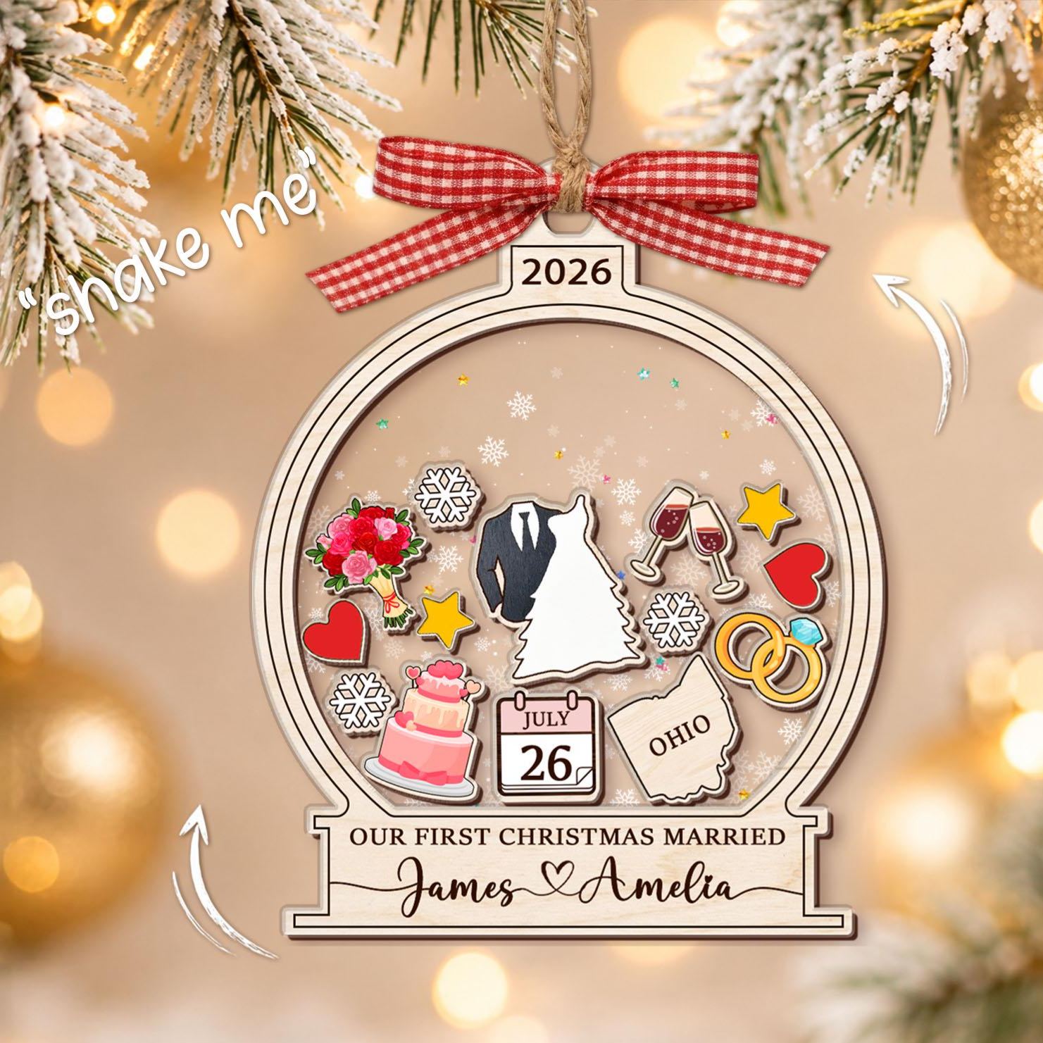 Personalized Wedding 4D Shaker Ornament, Our First Christmas Married Ornament, Engaged Christmas Ornament 2026, Just Married Gifts Keepsake