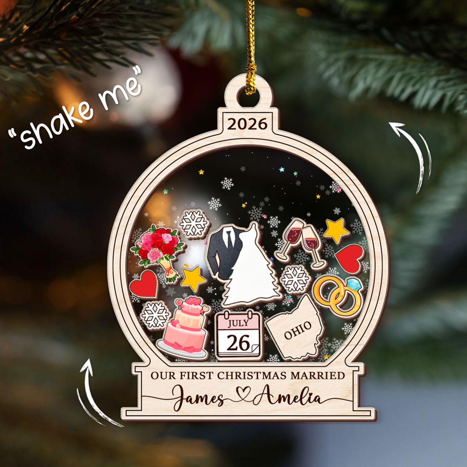 Personalized Wedding 4D Shaker Ornament, Our First Christmas Married Ornament, Engaged Christmas Ornament 2026, Just Married Gifts Keepsake