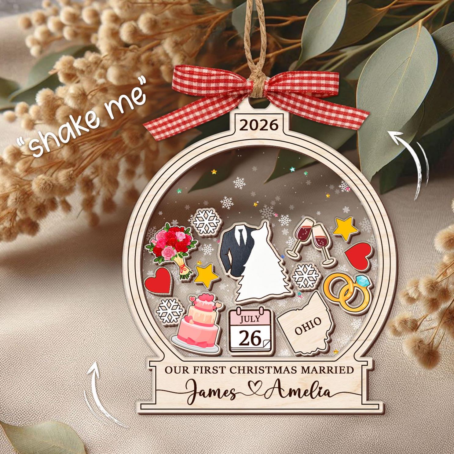 Personalized Wedding 4D Shaker Ornament, Our First Christmas Married Ornament, Engaged Christmas Ornament 2026, Just Married Gifts Keepsake