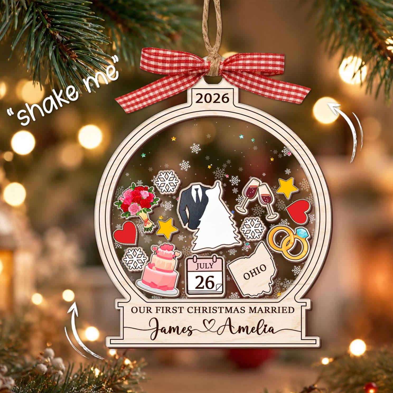Personalized Wedding 4D Shaker Ornament, Our First Christmas Married Ornament, Engaged Christmas Ornament 2026, Just Married Gifts Keepsake