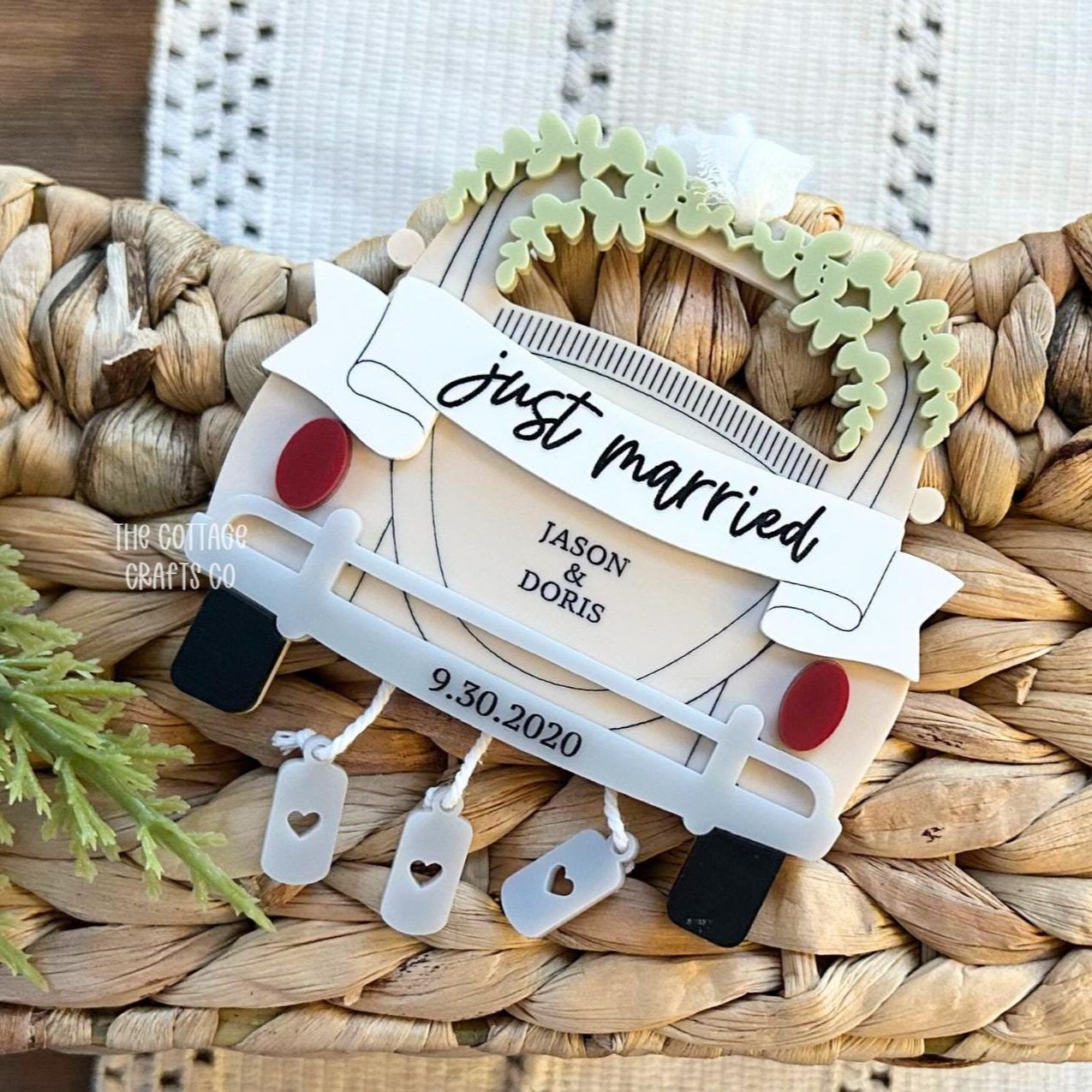 Personalized Just Married Ornament, Personalized Newlywed Christmas Ornament, First Christmas Married, Wedding Keepsake, Bride Groom Gift, Custom Car,