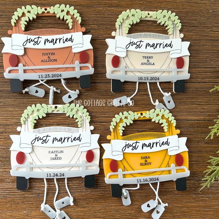 Personalized Just Married Ornament, Personalized Newlywed Christmas Ornament, First Christmas Married, Wedding Keepsake, Bride Groom Gift, Custom Car,
