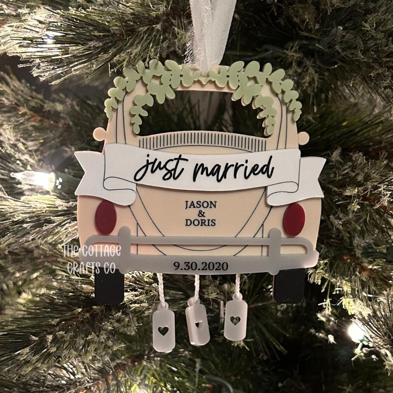 Personalized Just Married Ornament, Personalized Newlywed Christmas Ornament, First Christmas Married, Wedding Keepsake, Bride Groom Gift, Custom Car,