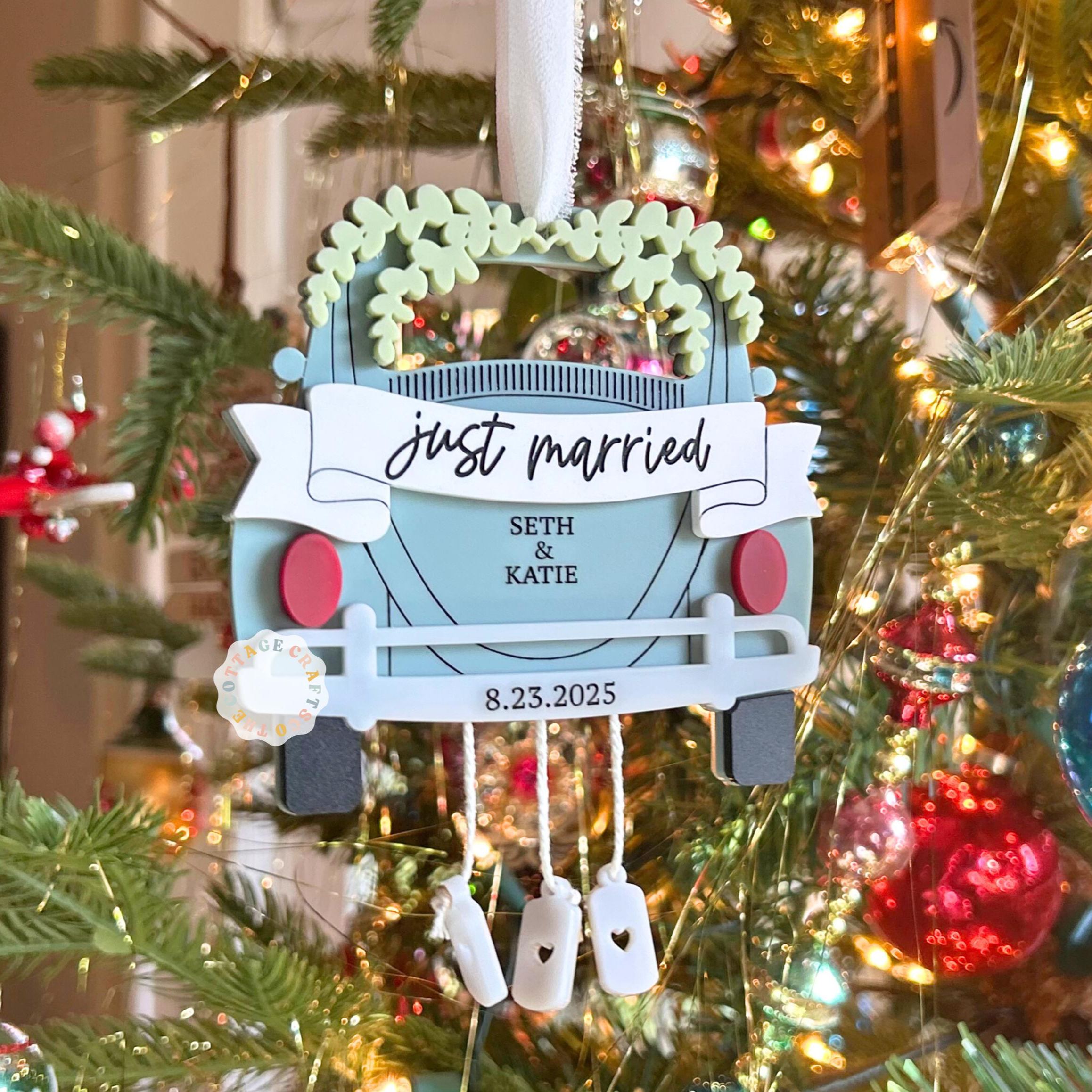 Personalized Just Married Ornament, Personalized Newlywed Christmas Ornament, First Christmas Married, Wedding Keepsake, Bride Groom Gift, Custom Car,