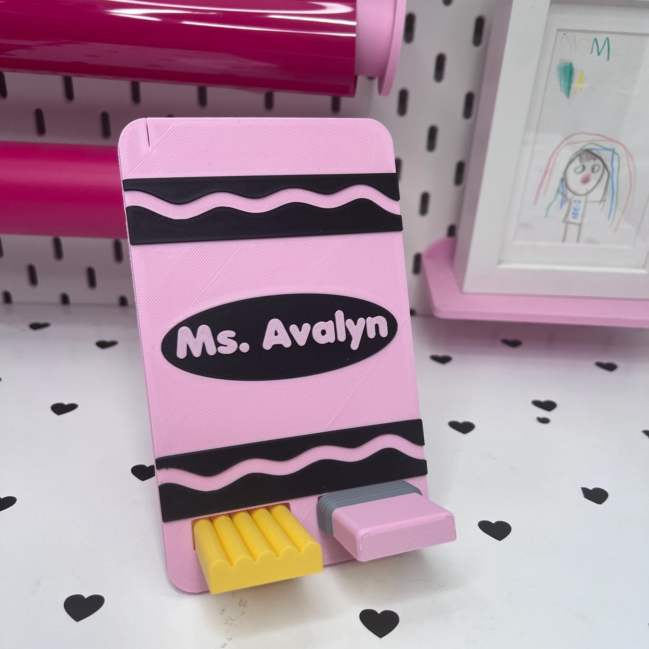 Personalized Phone Stand | Composition Notebook | Lined Paper | Crayon | 3D Printed Desk Holder (Teacher Gift)