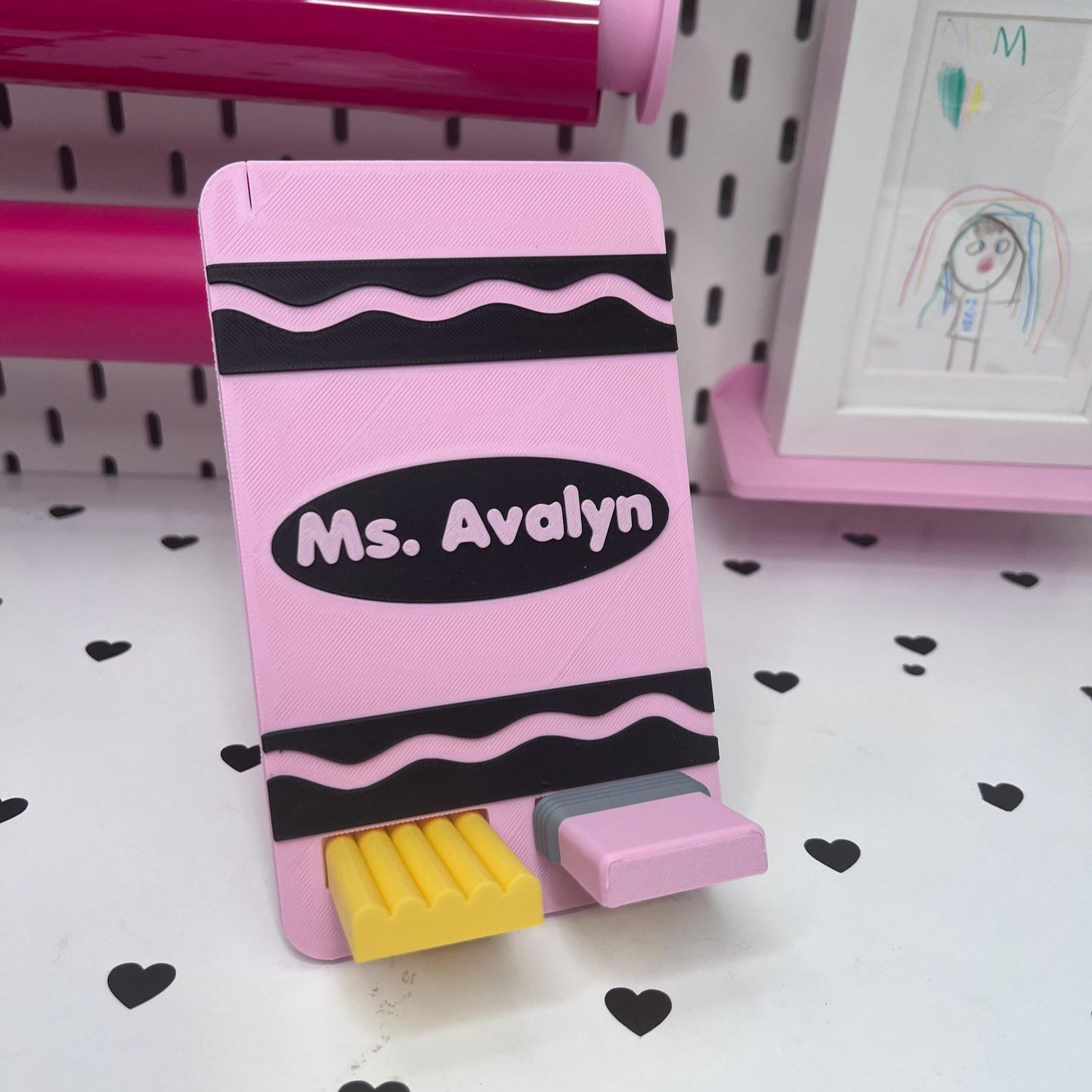 Personalized Phone Stand | Composition Notebook | Lined Paper | Crayon | 3D Printed Desk Holder (Teacher Gift)
